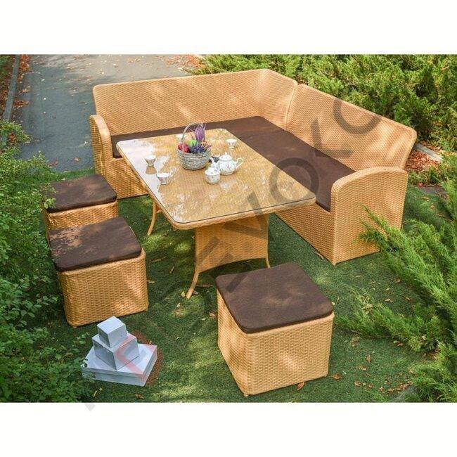 All-Weather HDPE Rattan Wicker Patio Sofa Set (Beige/Dark Brown)