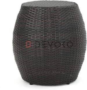"Dark Brown Rattan Damru Accent Table for Patio, Lightweight & Sturdy"