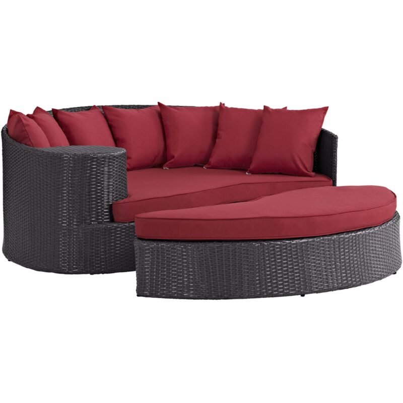 2-Piece Modular Sofa Daybed Set (Dark Brown and Red) - Image 3
