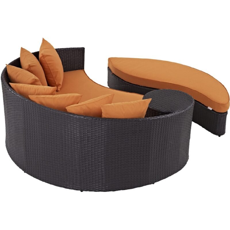 DEVOKO Wicker Rattan Sofa Set (Dark Brown/Orange) - Image 4