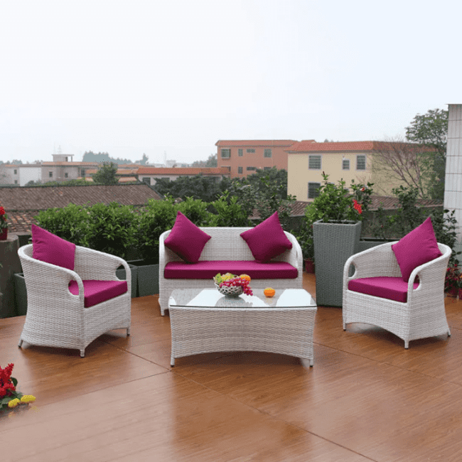 4 Piece Patio Furniture set with Center Table (White and Purple)