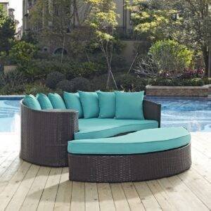 2-Piece Modular Sofa Daybed Set (Dark Brown and Turquoise)