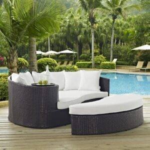 2-Piece Modular Sofa Daybed Set (Dark Brown and White)