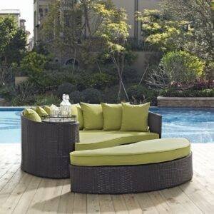 DEVOKO Wicker Rattan Sofa Set (Dark Brown/Green)