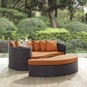 DEVOKO Wicker Rattan Sofa Set (Dark Brown/Orange)