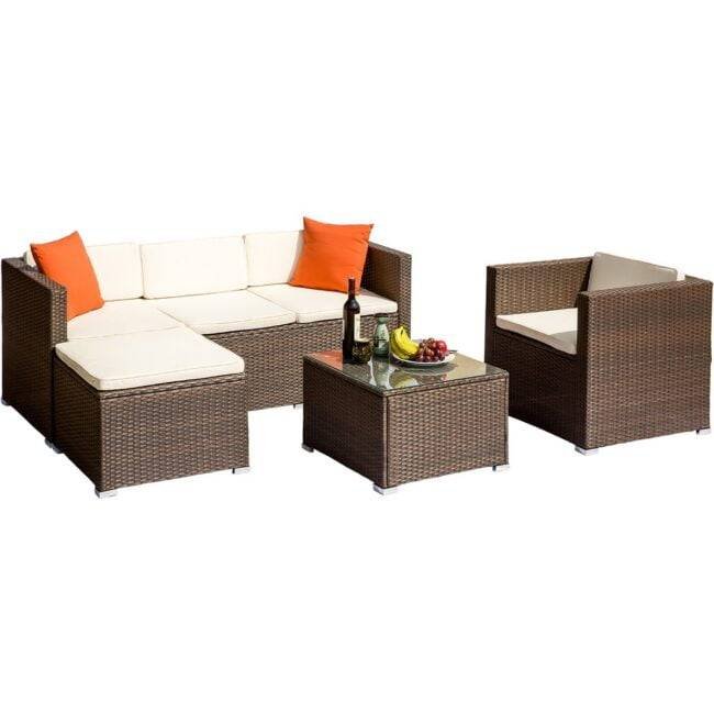 Outdoor Patio Sofa Set With Cushion and pillows: Dark brown & Cream - Image 4