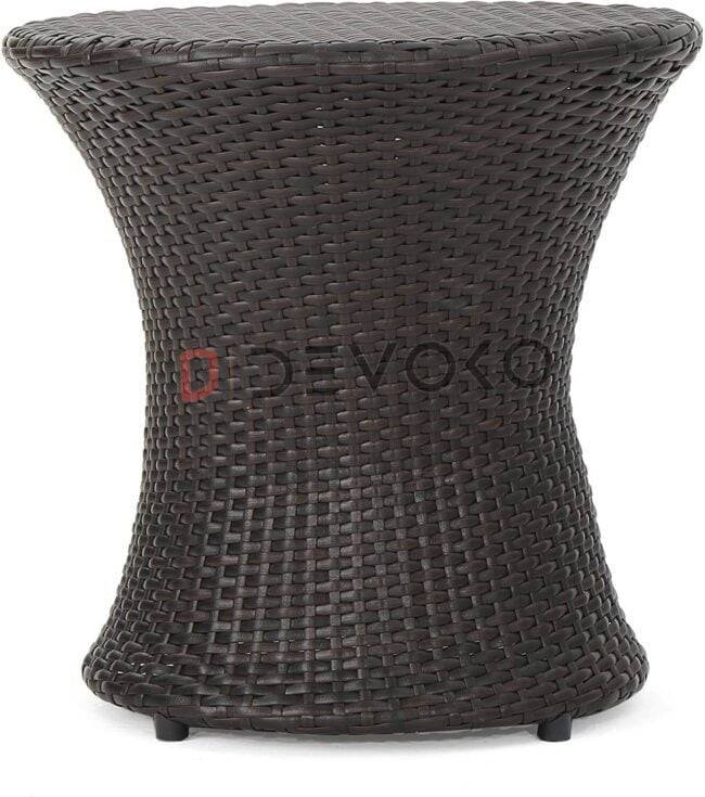 DEVOKO Round Wicker Patio End Table