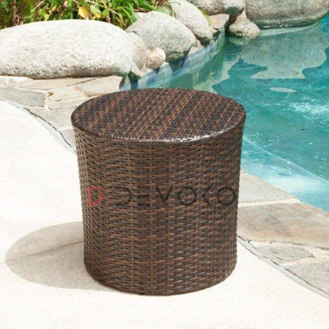 "Dark Brown Wicker Garden Bistro End Table"