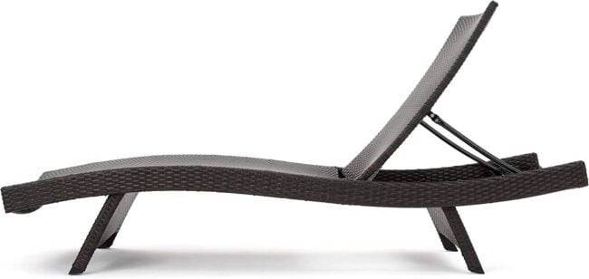 3-Piece Adjustable Rattan Wicker Chaise Lounge Set with Sky Blue Cushion (Dark Brown) - Image 5