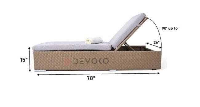 Outdoor Rattan Wicker Sun Lounger Recliner Chair Garden (Beige & Grey) - Image 2