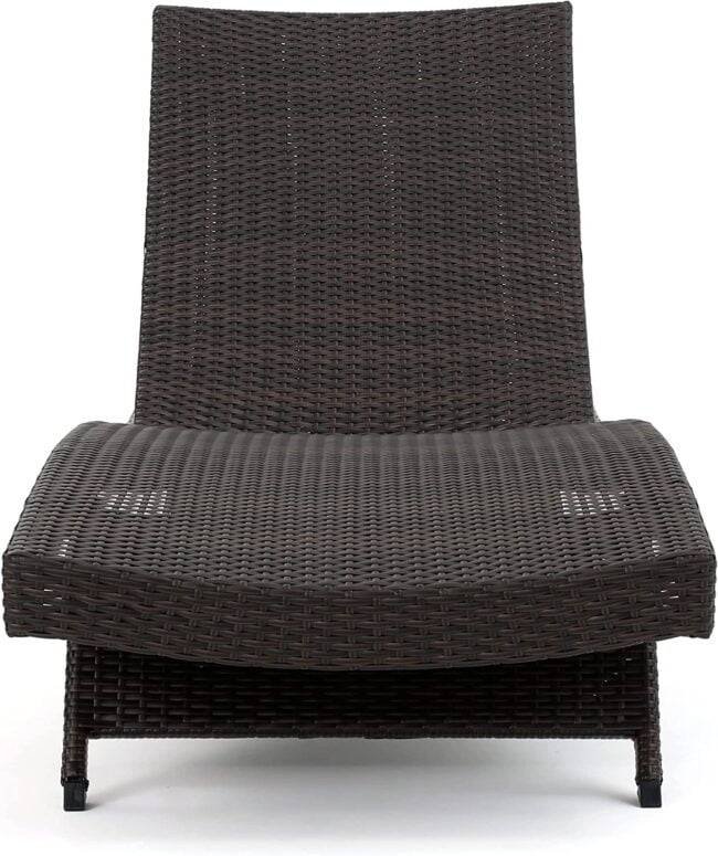 3-Piece Adjustable Rattan Wicker Chaise Lounge Set with Sky Blue Cushion (Dark Brown) - Image 4