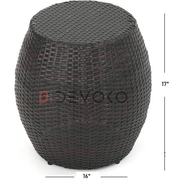 "Dark Brown Rattan Damru Accent Table for Patio, Lightweight & Sturdy" - Image 2