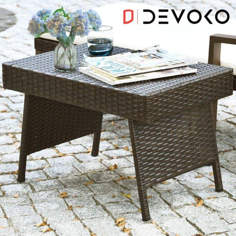 DEVOKO Wicker Garden Bistro Table - Dark Brown (Rattan) - Image 3