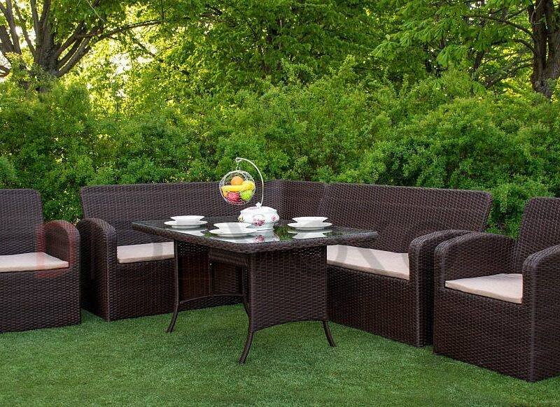 All-Weather Rattan Patio Sofa Set in Dark Brown & Cream - Image 6
