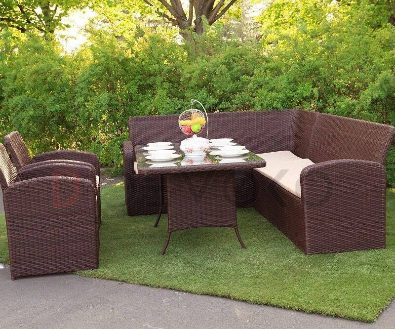 All-Weather Rattan Patio Sofa Set in Dark Brown & Cream - Image 4