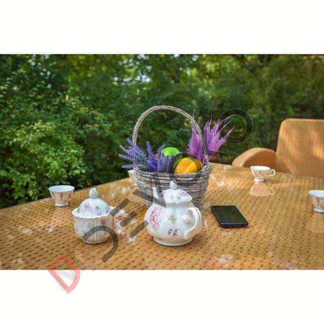 All-Weather HDPE Rattan Wicker Patio Sofa Set (Beige/Dark Brown) - Image 5