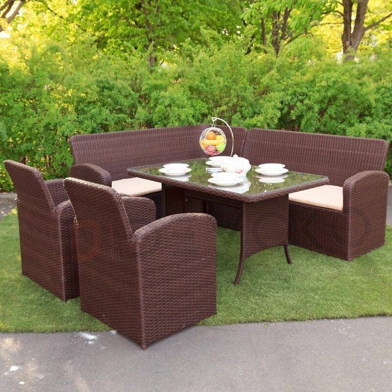 All-Weather Rattan Patio Sofa Set in Dark Brown & Cream - Image 3