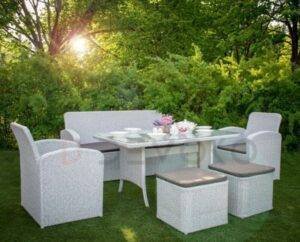 Buffy Rattan Wicker Patio Set (White/Grey)