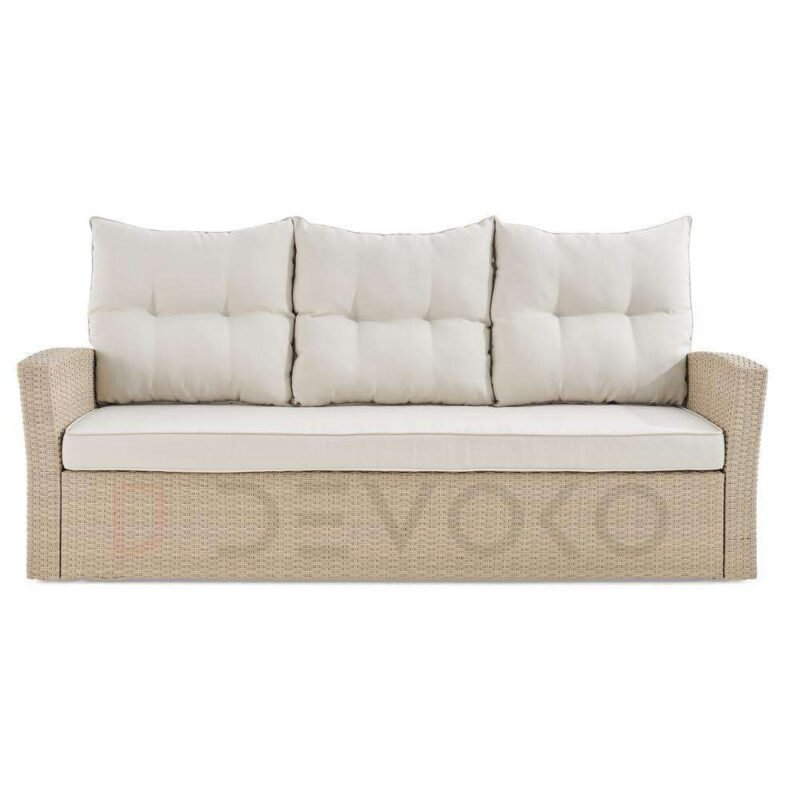 DEVOKO 4 Pieces Outdoor Conversation Patio Wicker Furniture(Beige and Cream) - Image 5