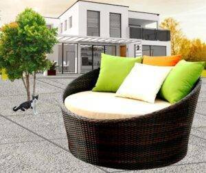 Darkbrown & Offwhite Wicker Rattan Daybed Set