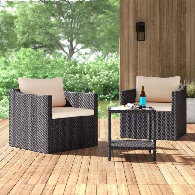 DEVOKO 3-Piece Outdoor Wicker Conversation Bistro Set(Black & Cream)