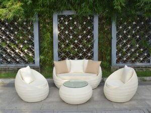 DEVOKO 4 Piece White Wicker Sofa Set Furniture With White Cushion