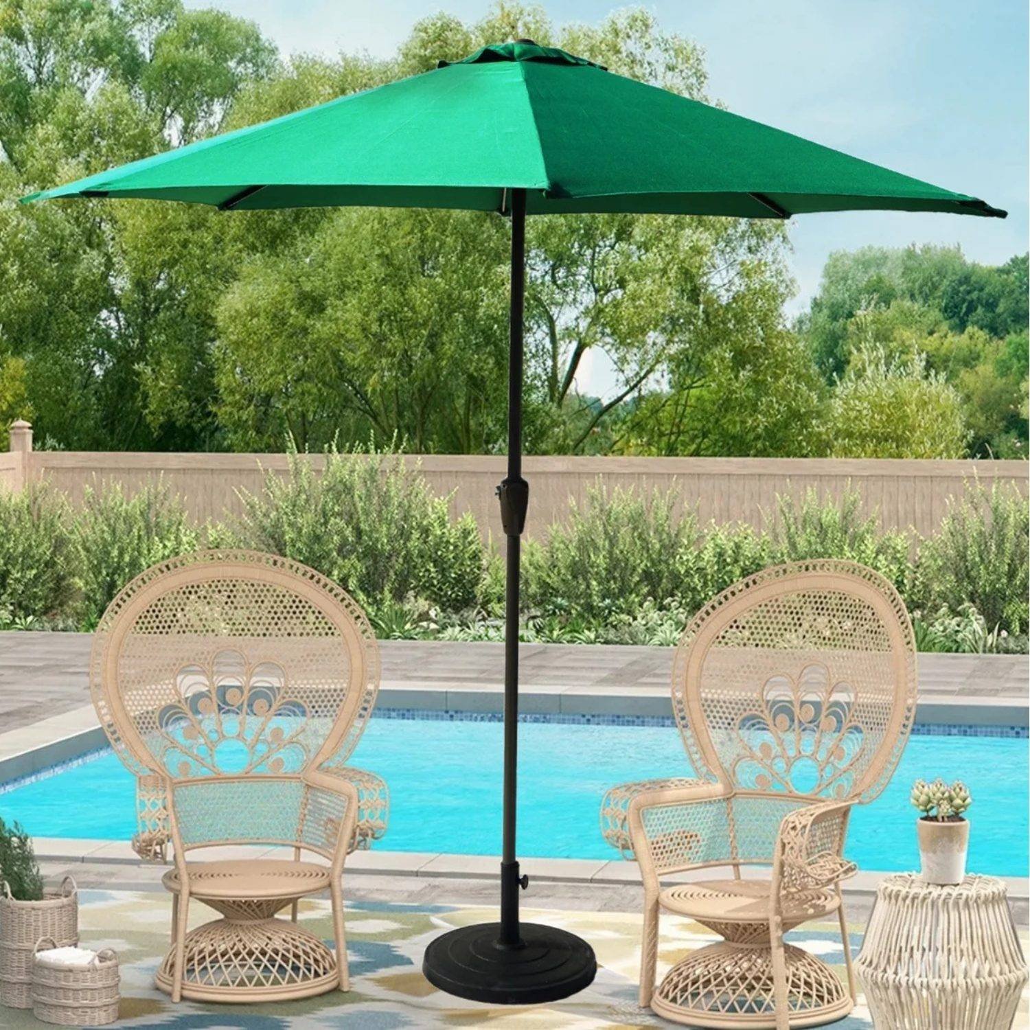 9ft Outdoor Patio Umbrella Waterproof & Fade-Resistant with Center Pole Stand for Garden, Poolside(Green)