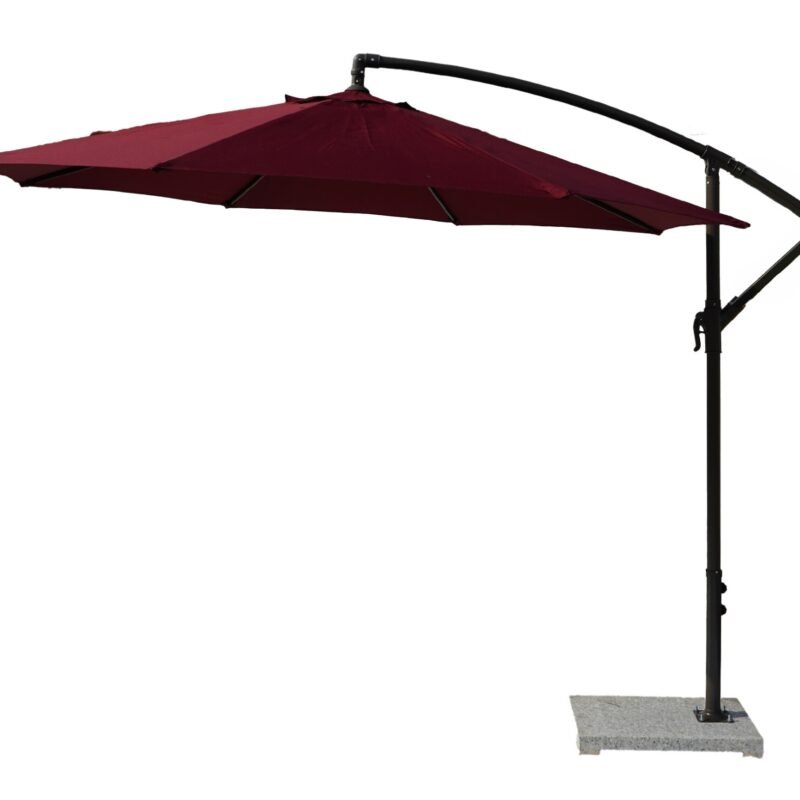 9 Ft Outdoor Offset Cantilever Patio Umbrella with Marble Base & Crank Handle for Backyard(Red) - Image 2
