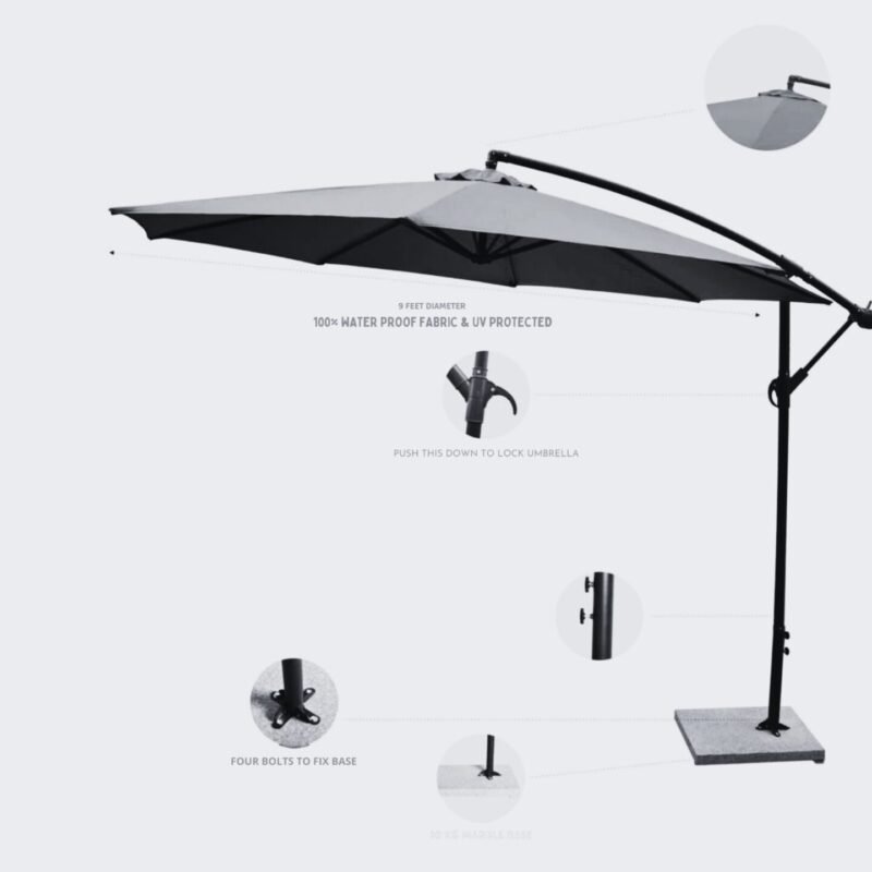 9 Ft Outdoor Patio Offset Cantilever Umbrella with Marble Base & Crank Handle for Garden(Off-white) - Image 5
