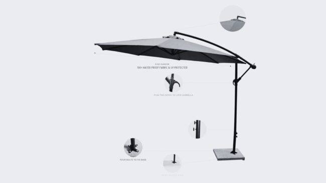 9 Ft Outdoor Offset Cantilever Umbrella with Marble Base & Crank Handle for Poolside Area (Green) - Image 5