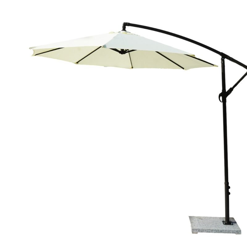9 Ft Outdoor Patio Offset Cantilever Umbrella with Marble Base & Crank Handle for Garden(Off-white) - Image 2