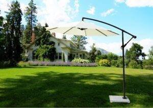 9 Ft Outdoor Patio Offset Cantilever Umbrella with Marble Base & Crank Handle for Garden(Off-white)