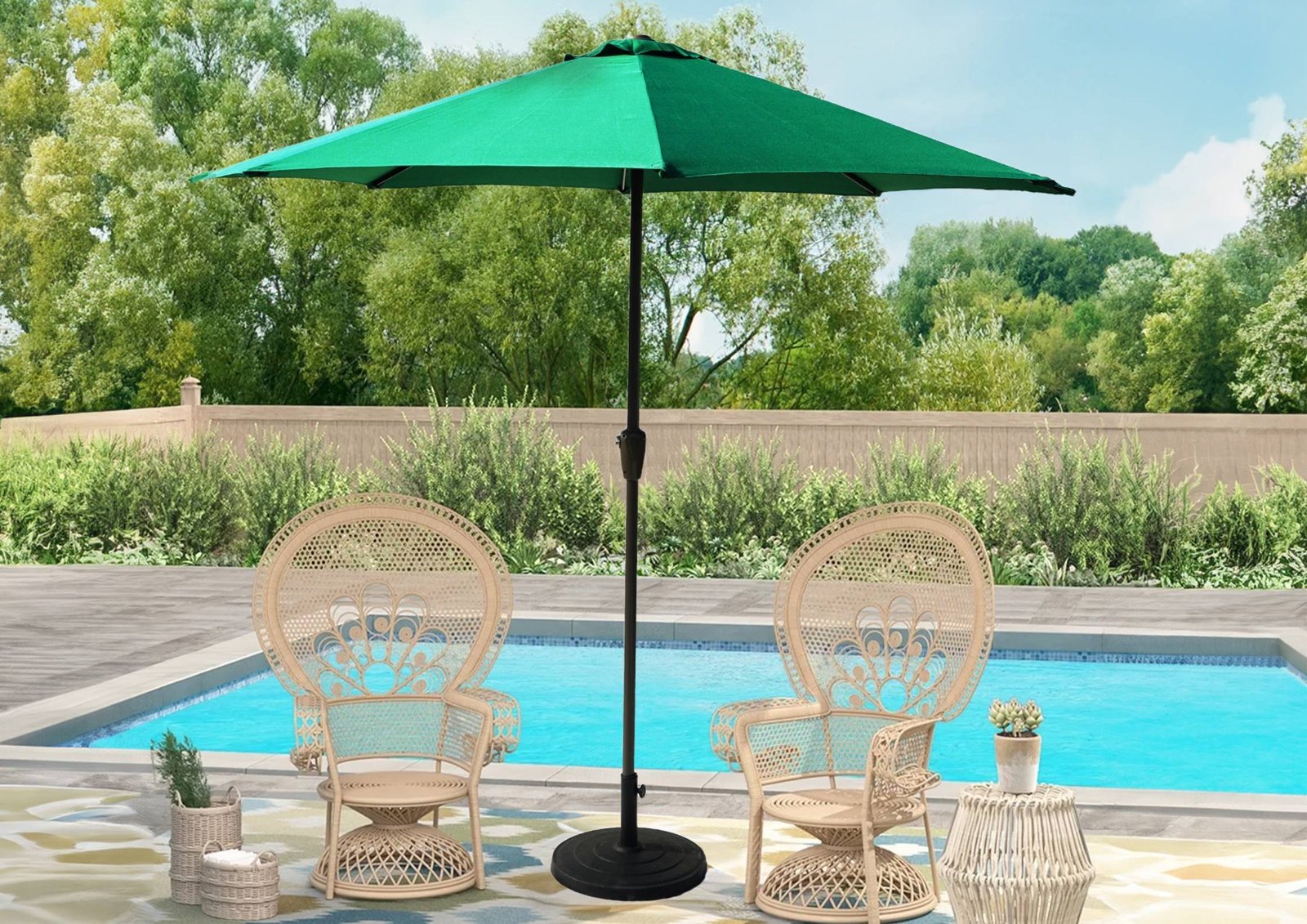 9ft Outdoor Patio Umbrella Waterproof & Fade-Resistant with Center Pole Stand for Garden, Poolside(Green)