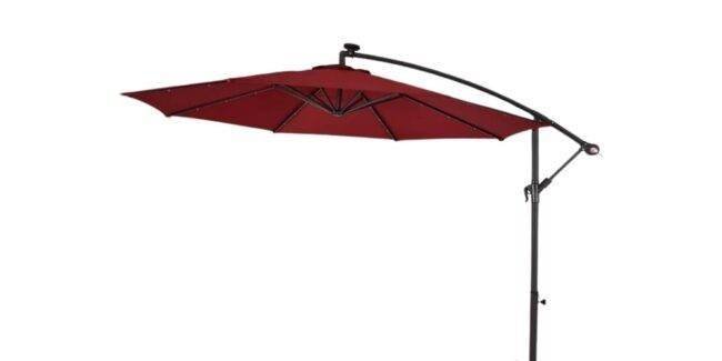 9 Ft Outdoor Offset Cantilever Patio Umbrella with Marble Base & Crank Handle for Backyard(Red) - Image 6