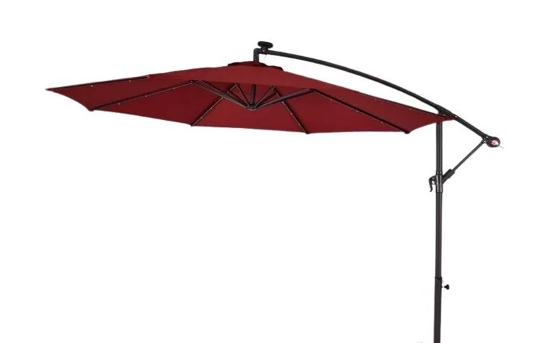 9 Ft Outdoor Offset Cantilever Patio Umbrella with Marble Base & Crank Handle for Backyard(Red) - Image 6