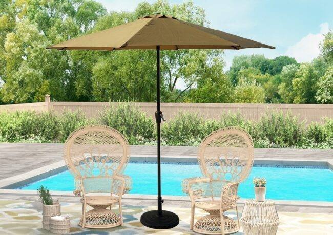 9ft Beige Color Outdoor Patio Umbrella UV-Resistant with Centre Pole Stand Ideal for Garden, Beach & Cafe