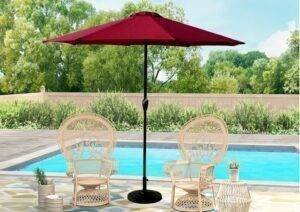 9ft Outdoor Round Waterproof Patio Umbrella with Centre Pole Stand Ideal for Garden & Balcony (Red)