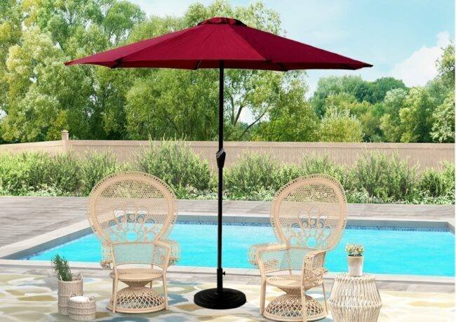 9ft Outdoor Round Waterproof Patio Umbrella with Centre Pole Stand Ideal for Garden & Balcony (Red)