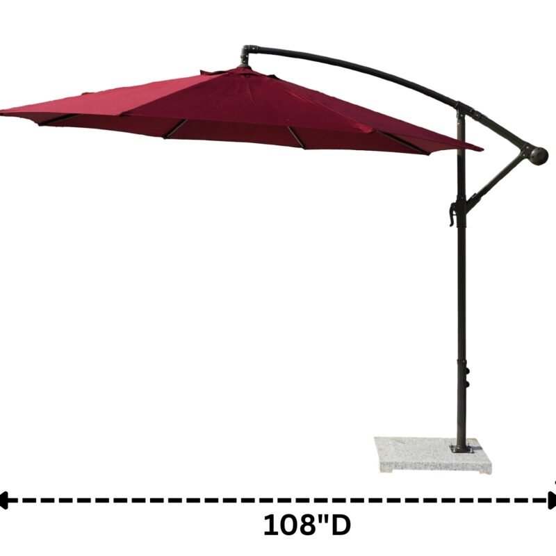 9 Ft Outdoor Offset Cantilever Patio Umbrella with Marble Base & Crank Handle for Backyard(Red) - Image 3