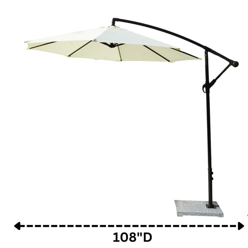 9 Ft Outdoor Patio Offset Cantilever Umbrella with Marble Base & Crank Handle for Garden(Off-white) - Image 3