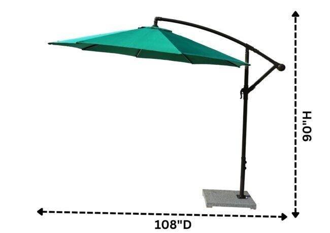 9 Ft Outdoor Offset Cantilever Umbrella with Marble Base & Crank Handle for Poolside Area (Green) - Image 3