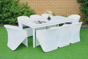 8 Seater Wicker Outdoor Dining Set With Cushion And Table(White & Dark Grey) Table Without Glass Top