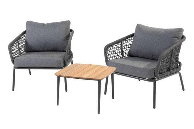 3 Piece Outdoor Rope Chairs with Cushion & Centre Table(Grey)