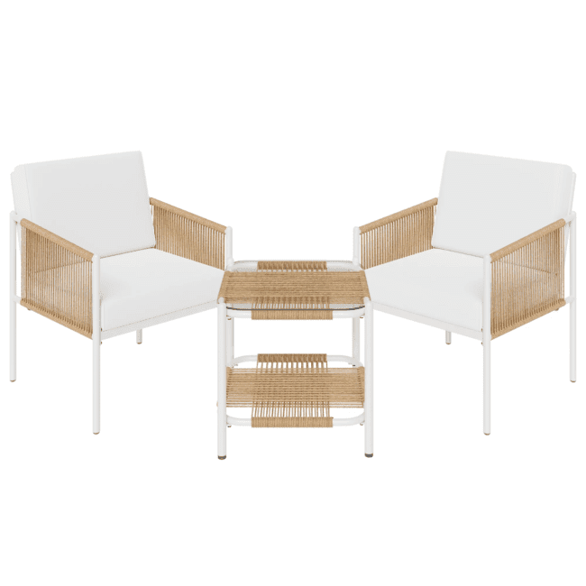 3 Piece Patio Outdoor Beige Rope Sofa Set