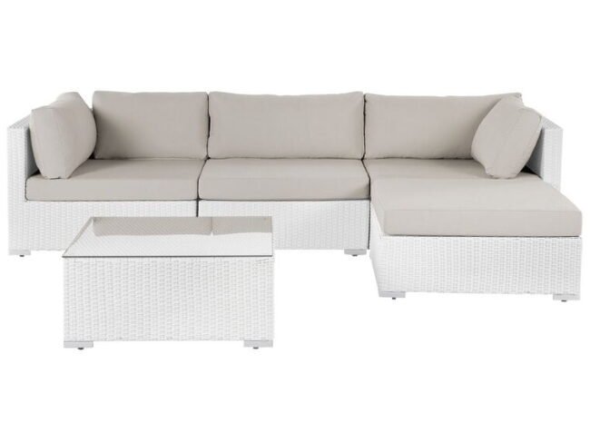 3 Piece Patio Wicker Sofa Set with Coffee Table & Ottoman(White & Cream) - Image 6