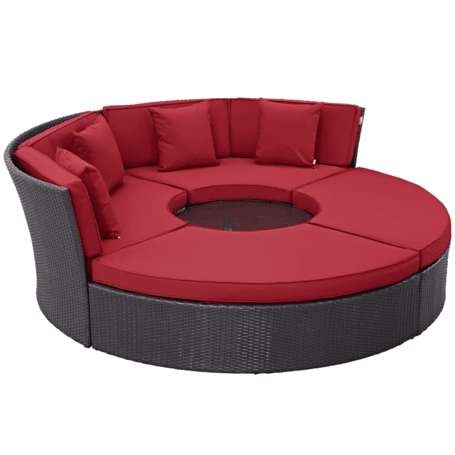 Wicker Outdoor Patio Round Daybed With Coffee Table(Dark Brown & Red) - Image 3