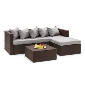 3 Piece HDPE Wicker Rattan All Weather Outdoor Sofa Set (Dark Brown & Grey)