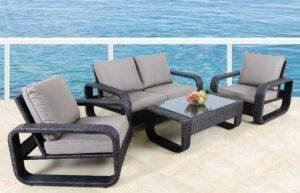 4 Pieces Outdoor Wicker Furniture Sofa Set with Soft Washable Cushion (Black & Grey)