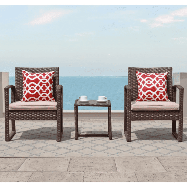 Outdoor 3 Piece Dark brown Wicker Patio Set with Table