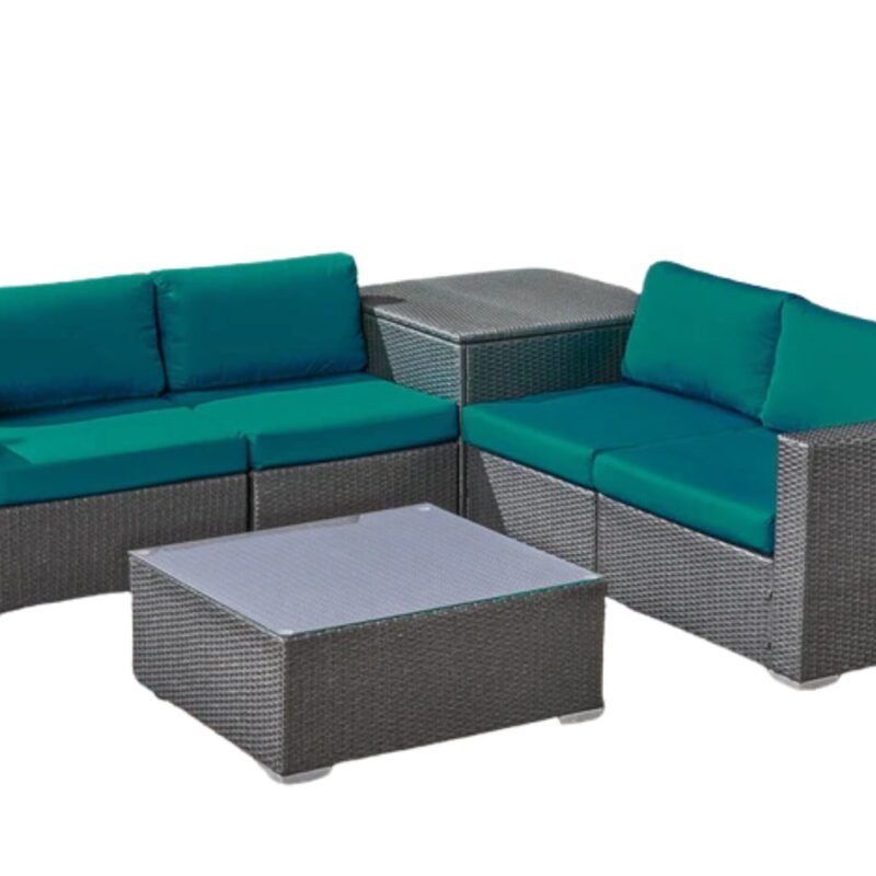 Outdoor Wicker 4 Piece Patio Sofa Set with Glass Top Coffee Table and Side Table(Dark Brown & Green) - Image 4